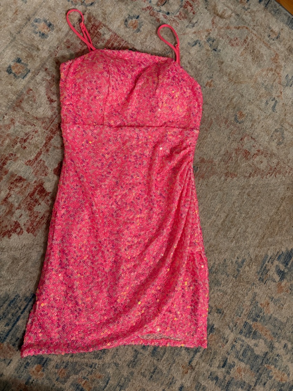Hot Pink Sequin Mini Dress with Spaghetti Straps